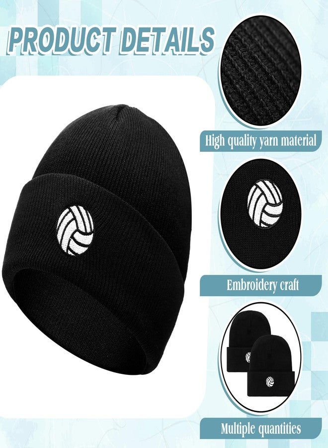 Silicherry 12 Pcs Volleyball Team Gifts Winter Beanie Embroidered Hats for Men Women Gifts Volleyball Theme Party Sports Team Club Supplies Black - Image 2